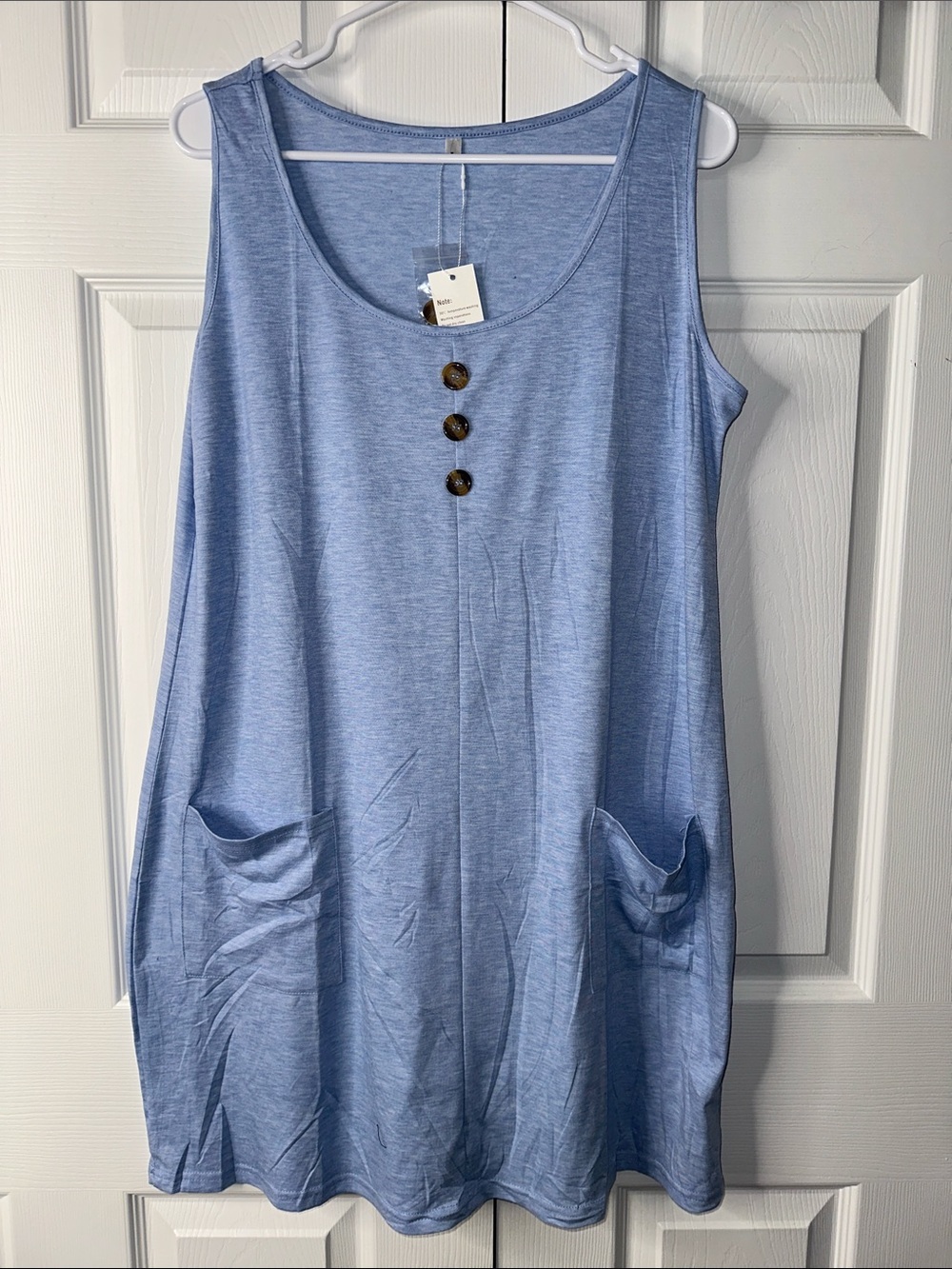 Relaxed Scoop Neck dress with Front Buttons - Light Blue